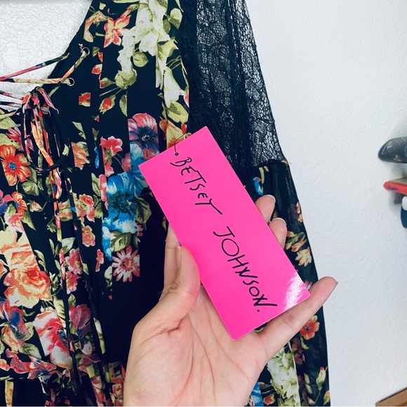 Betsey Johnson NEW Floral Tie Front Lace Peasant Sleeves Chiffon Mini Dress 2 - Picture 8 of 10